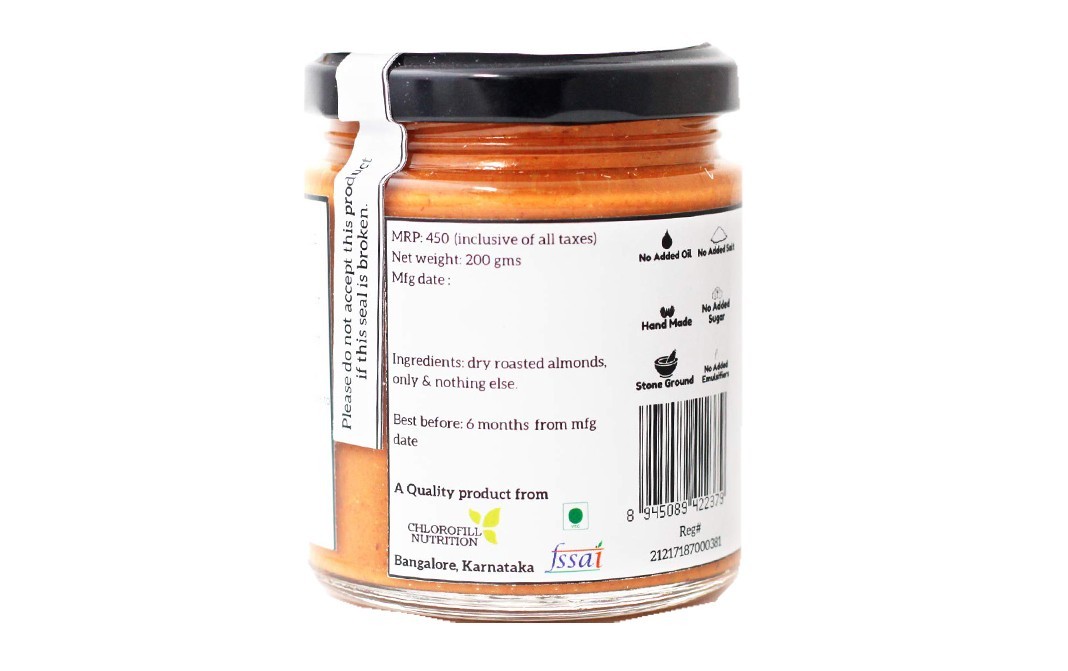 All Over Nuts Natural Almond Butter Creamy   Glass Jar  200 grams